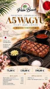 Luxuriöse Wagyu-Menükarte mit Kirschblüten